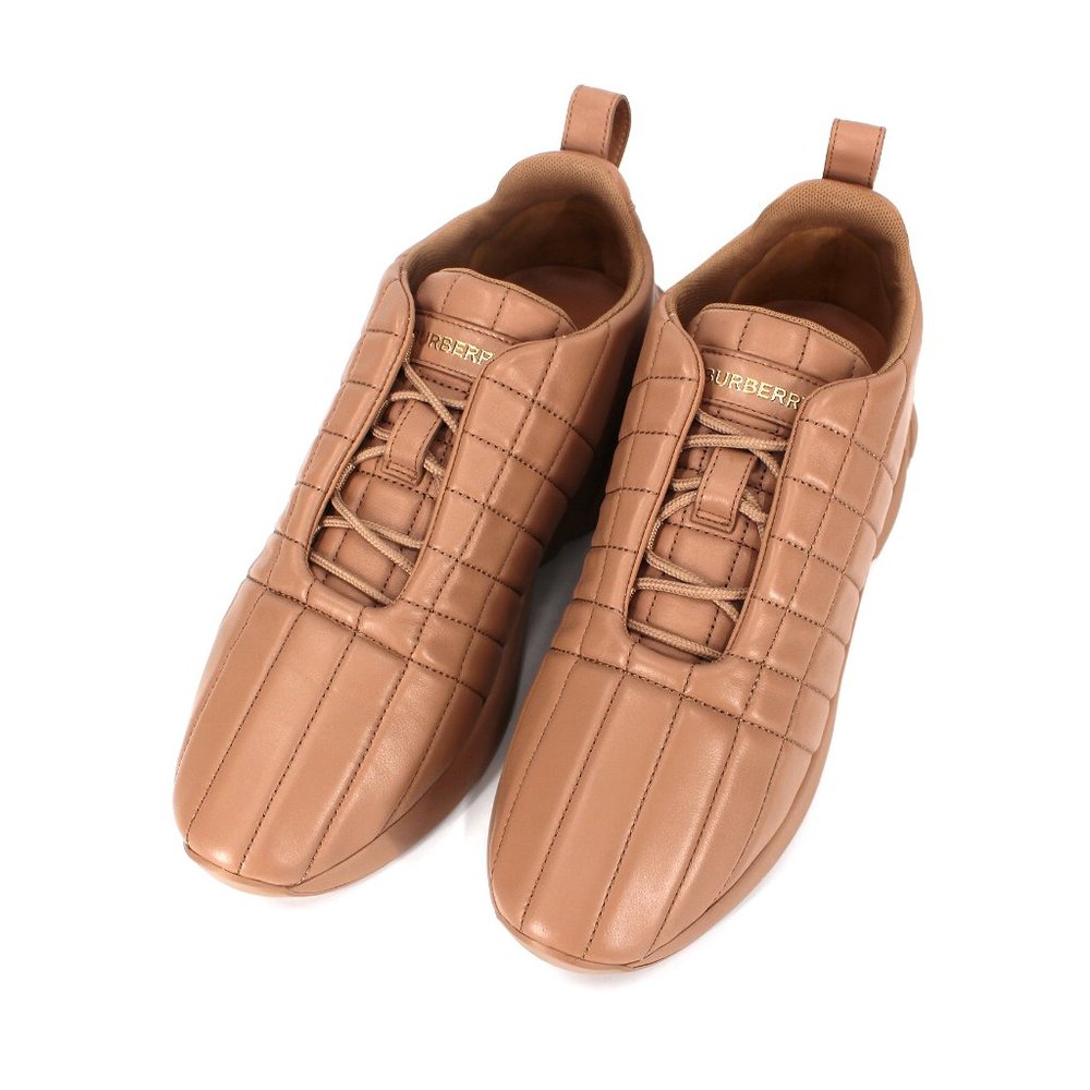 Burberry Quilted Dark Biscuit Leather Classic Trainer Sneakers 43 NEW Check Shoe - Picture 2 of 8